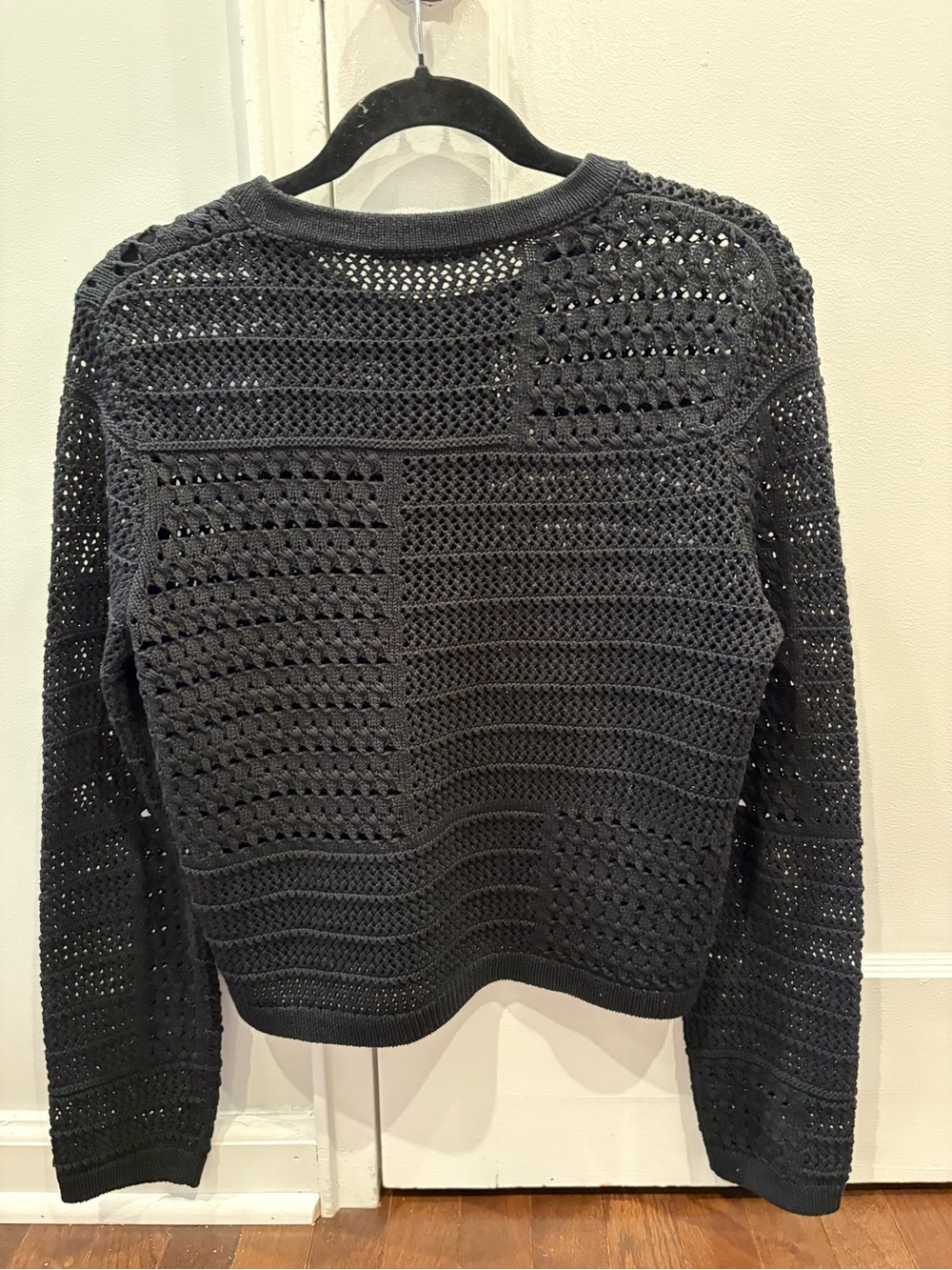MM LaFleur Zosia Cardigan Sweater Black Crochet Pointelle Knit Cotton Small - Picture 3 of 9